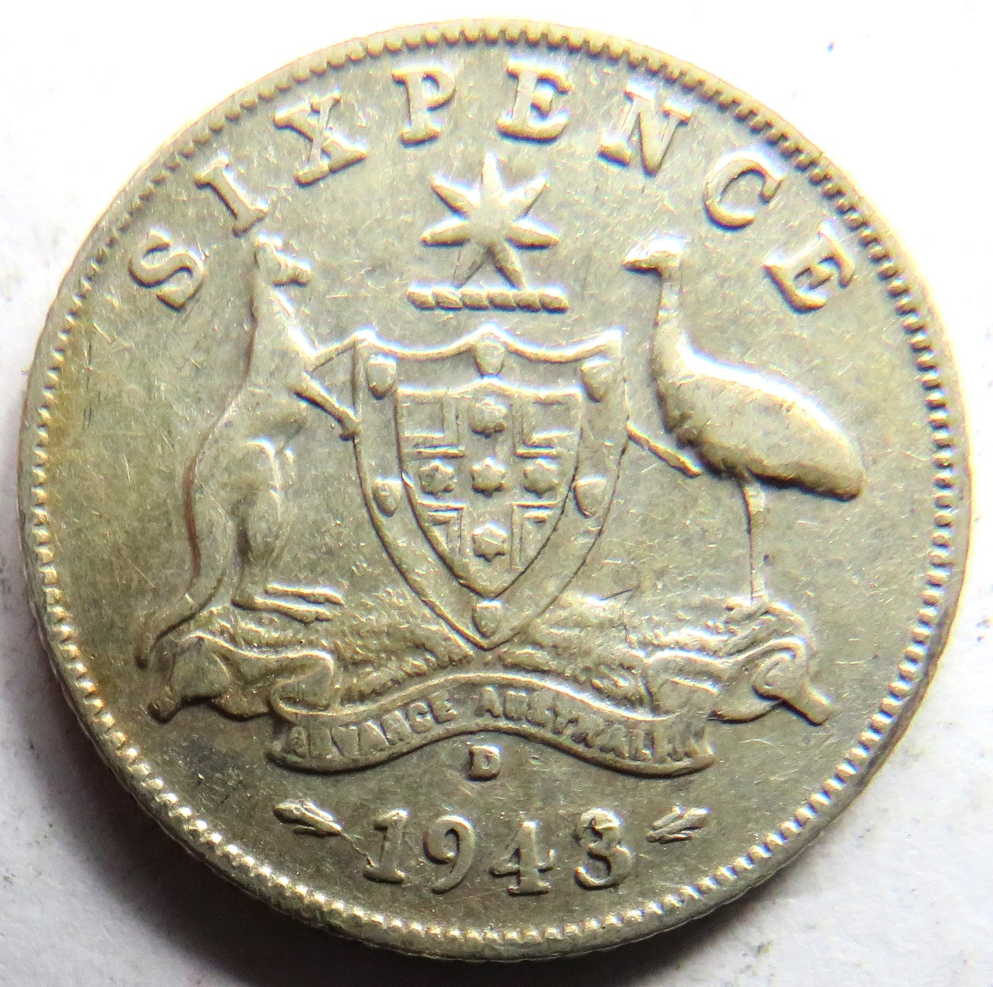 1943-D King George VI Australia Silver Sixpence Coin
