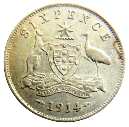 1914 King George V Australia Silver Sixpence Coin In Better Grade