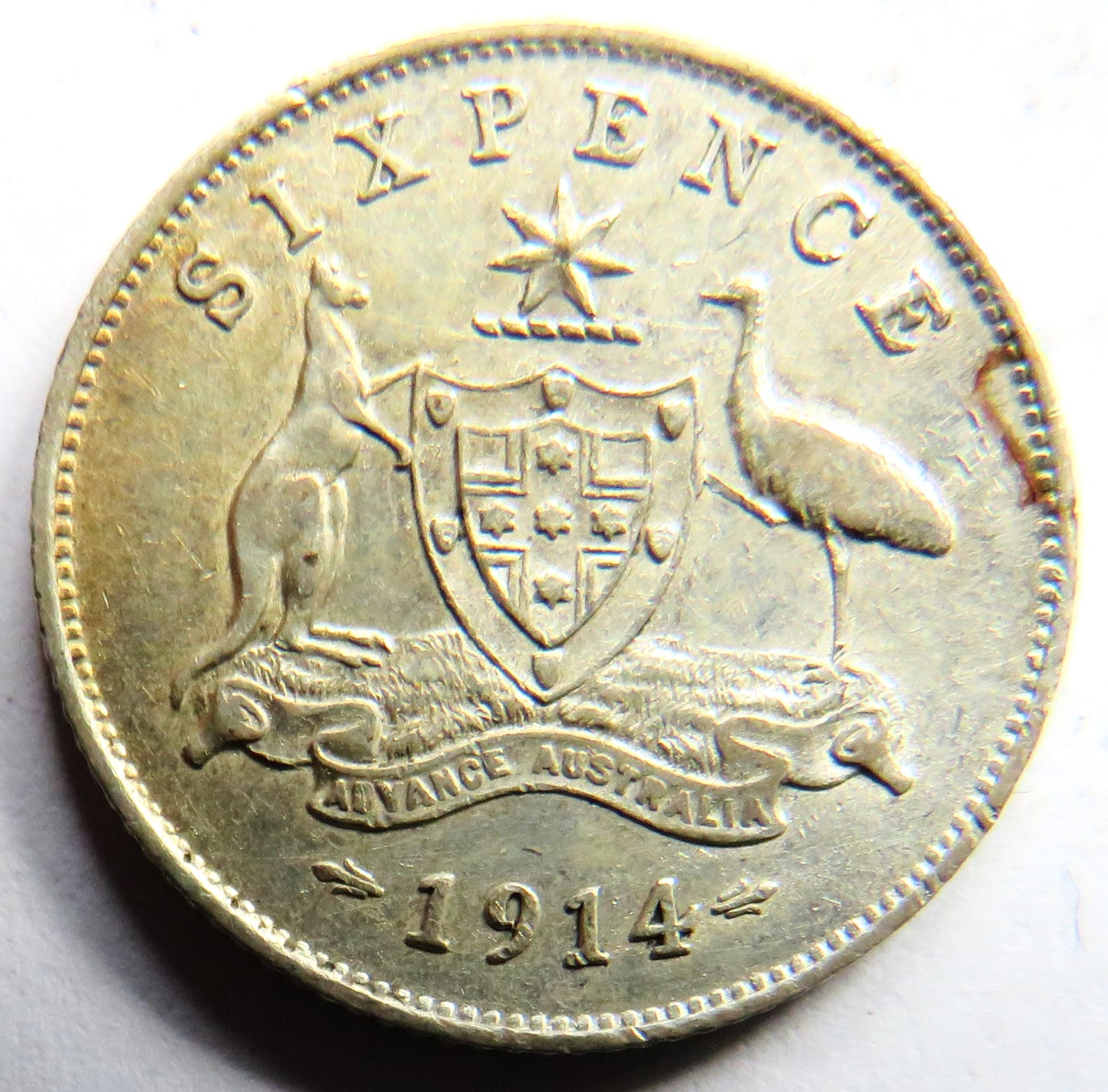 1914 King George V Australia Silver Sixpence Coin In Better Grade