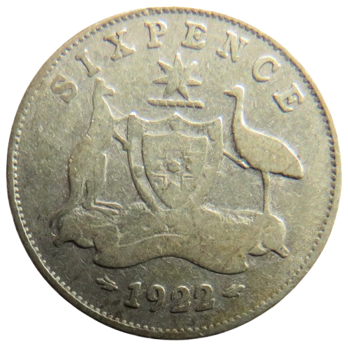 1922 King George V Australia Silver Sixpence Coin