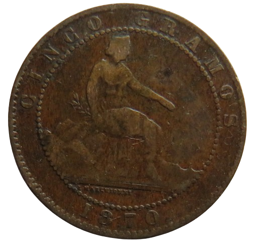 1870 Spain 5 Centimos Coin