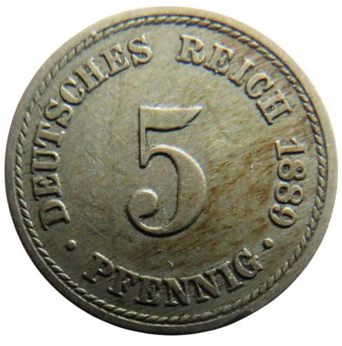 1889-A Germany 5 Pfennig Coin