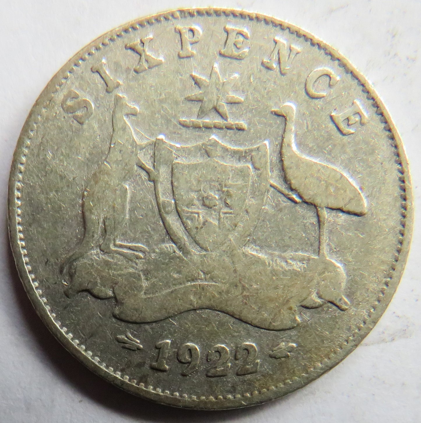 1922 King George V Australia Silver Sixpence Coin