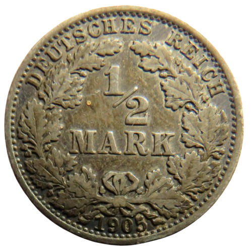1905-A Germany Silver 1/2 Mark Coin