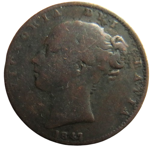 1847 Queen Victoria Young Head Farthing Coin - Great Britain