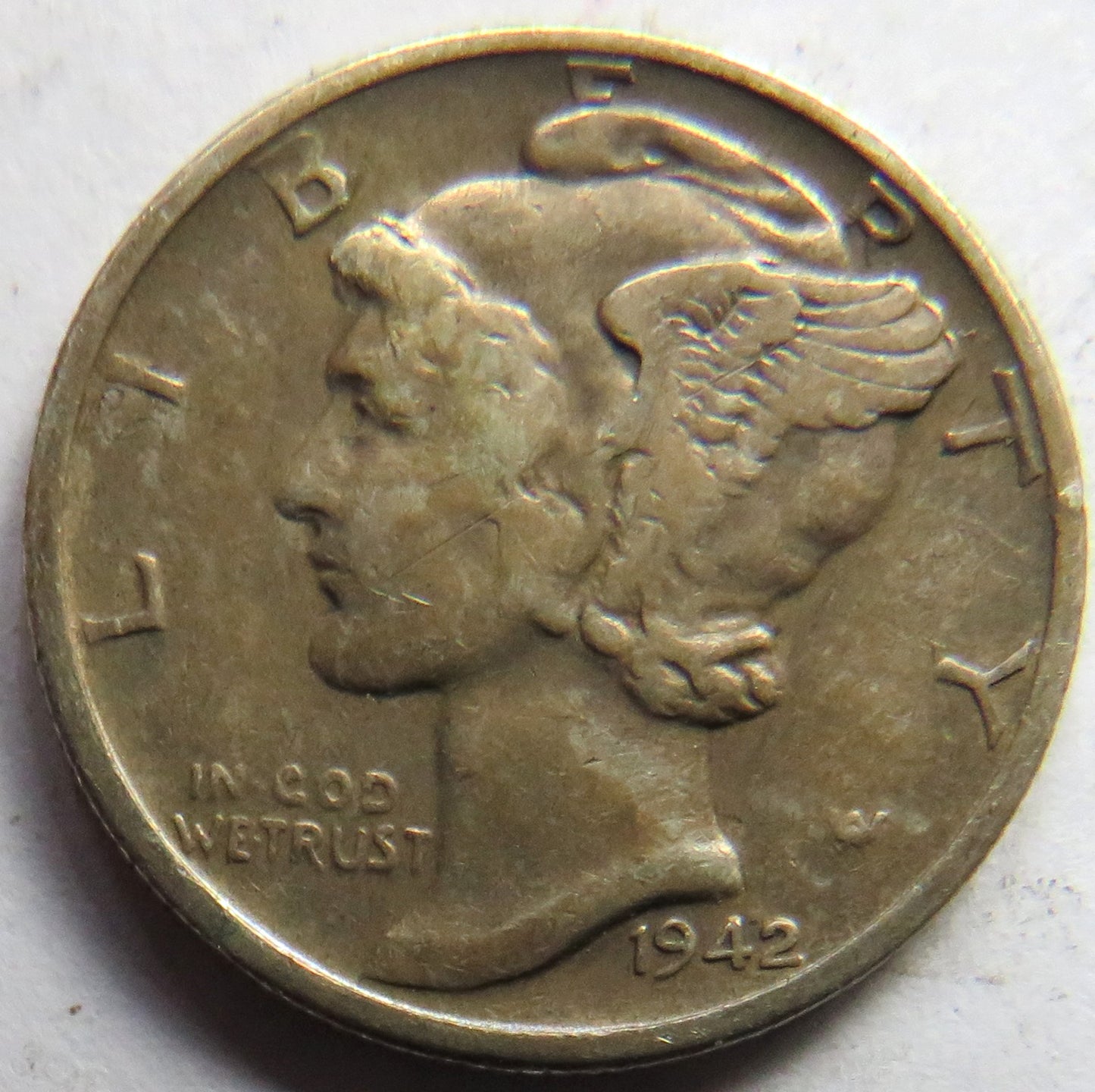 1942 USA Silver Mercury One Dime Coin