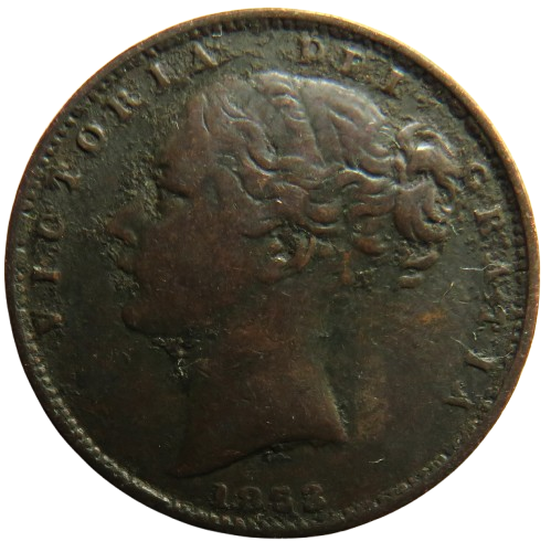 1853 Queen Victoria Young Head Farthing Coin - Great Britain