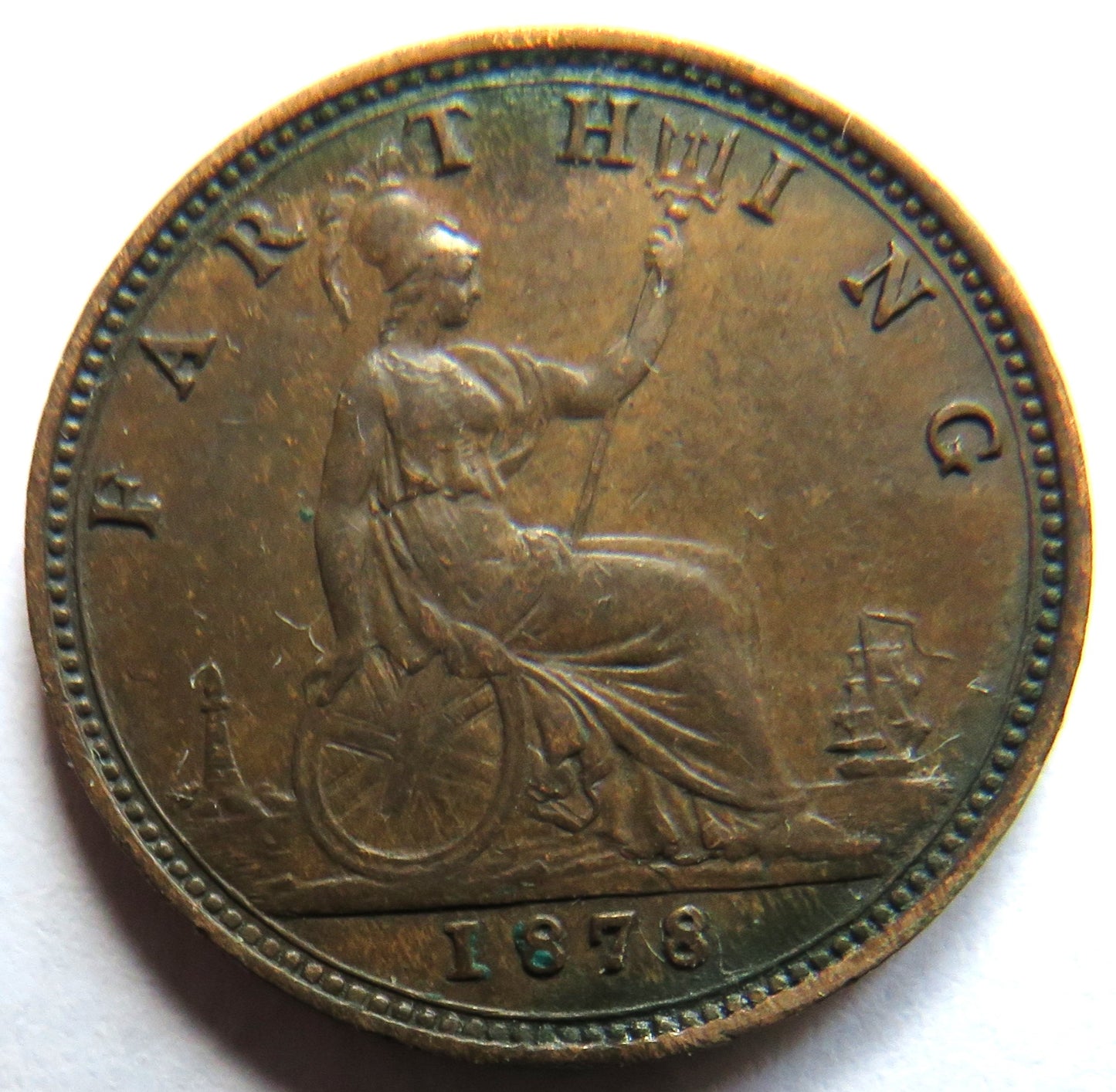 1878 Queen Victoria Bun Head Farthing Coin - Great Britain