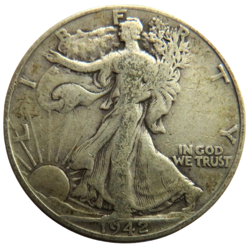 1942 USA Silver Walking Liberty $1/2 Half Dollar Coin