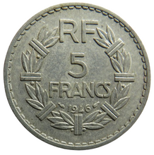 Load image into Gallery viewer, 1946 France 5 Francs Coin
