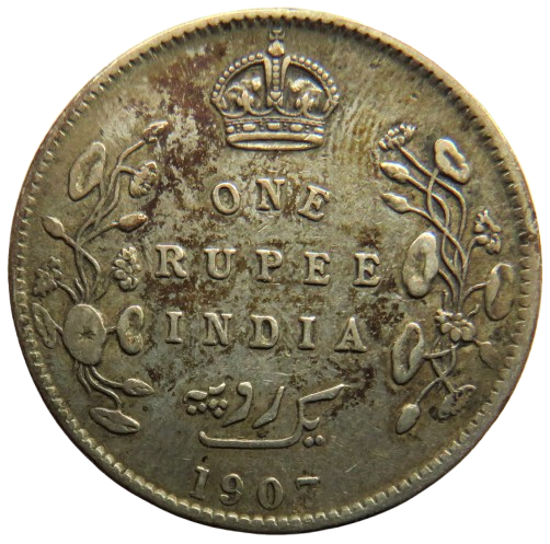 1907 King Edward VII India Silver One Rupee Coin