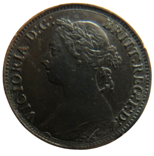 1886 Queen Victoria Bun Head Farthing Coin - Great Britain