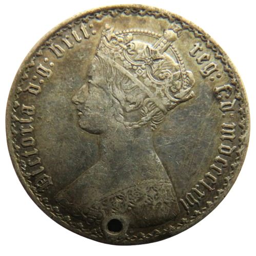 1866 Queen Victoria Silver Gothic Florin Coin (Holed)
