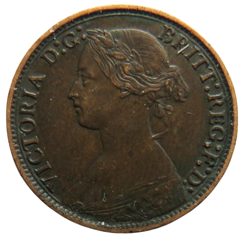1873 Queen Victoria Bun Head Farthing Coin - Great Britain