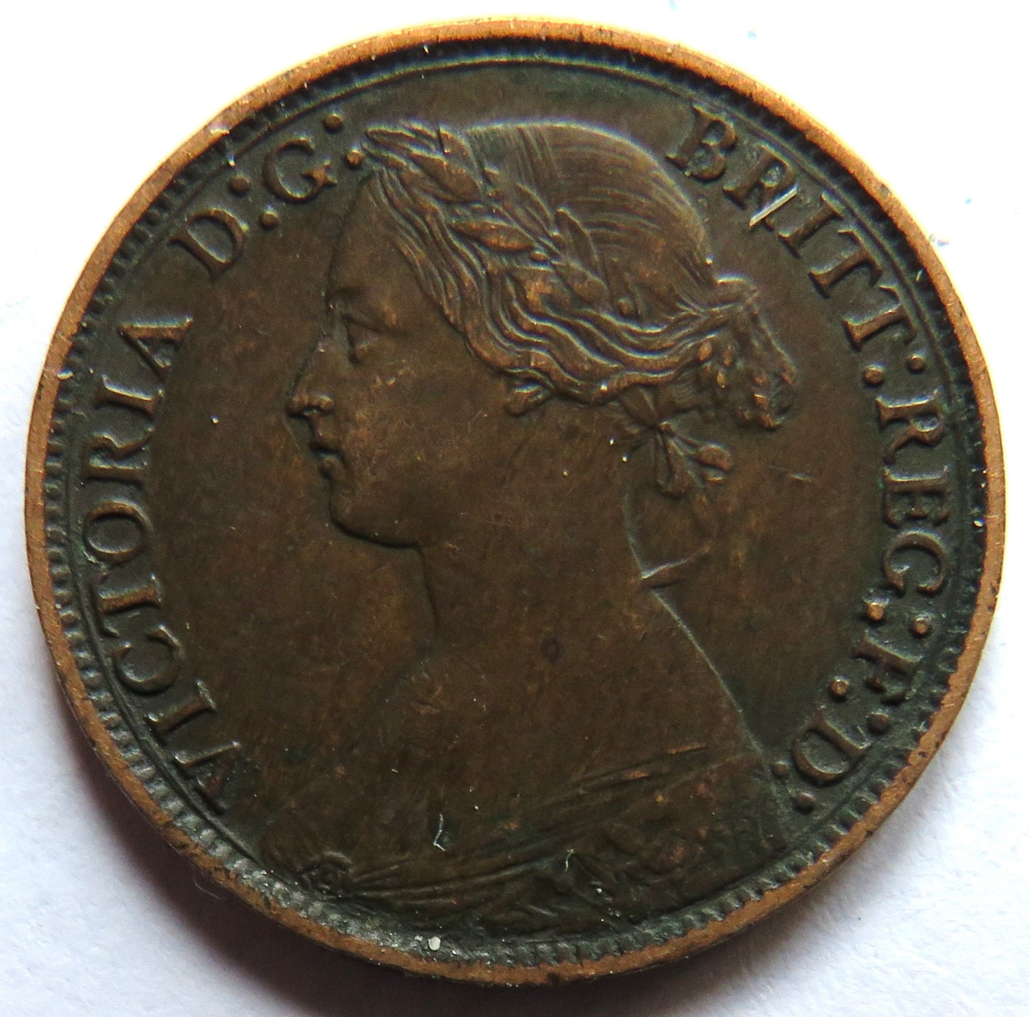 1873 Queen Victoria Bun Head Farthing Coin - Great Britain