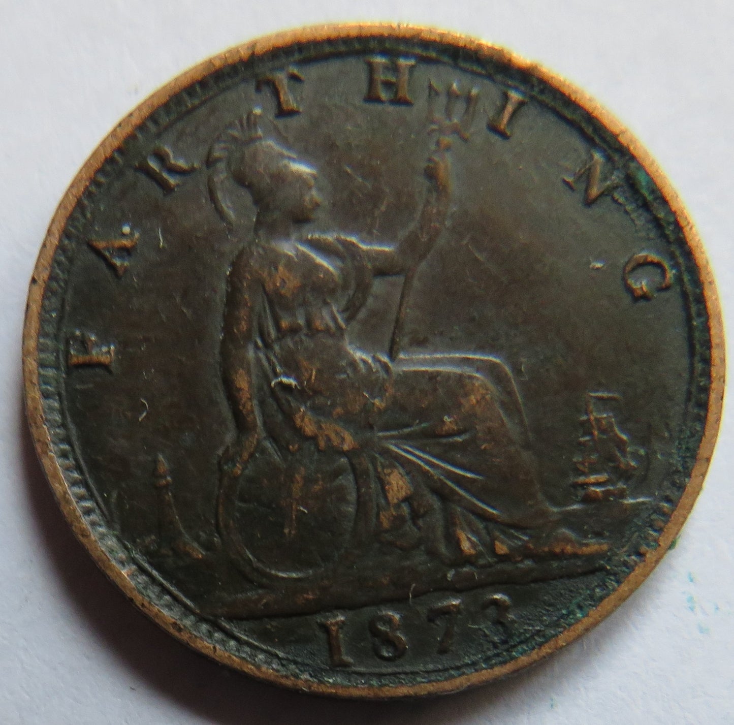 1873 Queen Victoria Bun Head Farthing Coin - Great Britain