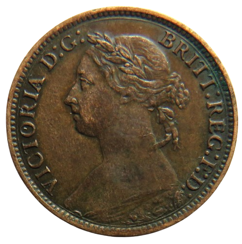 1886 Queen Victoria Bun Head Farthing Coin - Great Britain