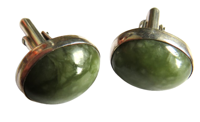 Vintage Pair of Men's Sterling Silver & Green Stone Iona Cufflinks