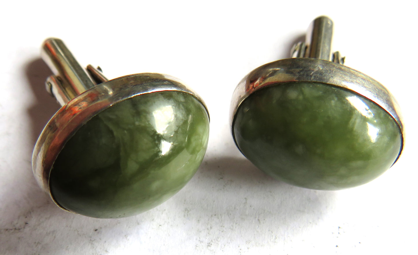 Vintage Pair of Men's Sterling Silver & Green Stone Iona Cufflinks