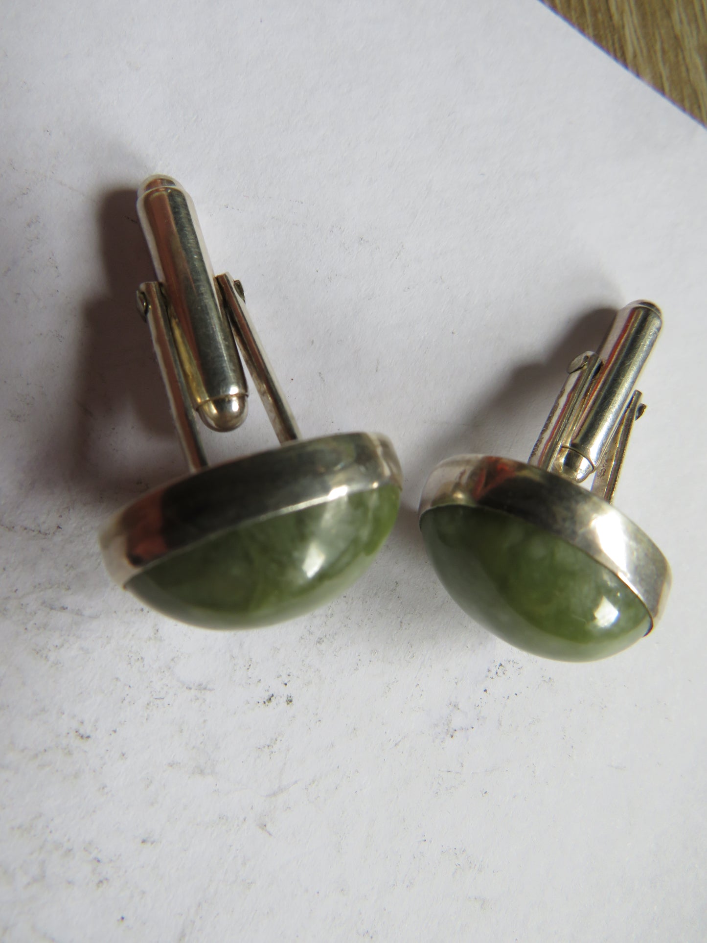 Vintage Pair of Men's Sterling Silver & Green Stone Iona Cufflinks