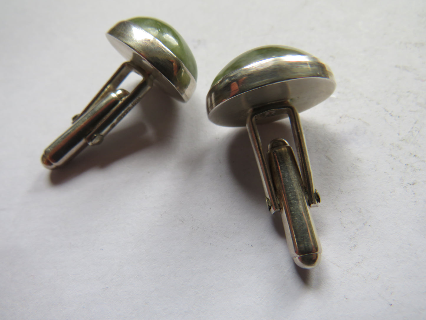 Vintage Pair of Men's Sterling Silver & Green Stone Iona Cufflinks