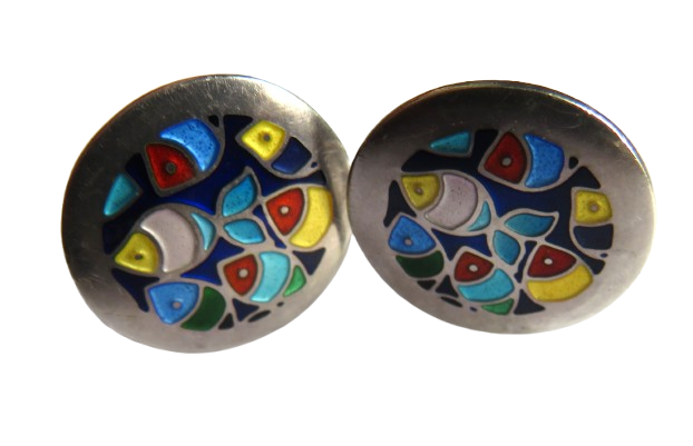 Stylish Pair of Men's Sterling Silver & Enamel Fish Cufflinks Fully Hallmarked