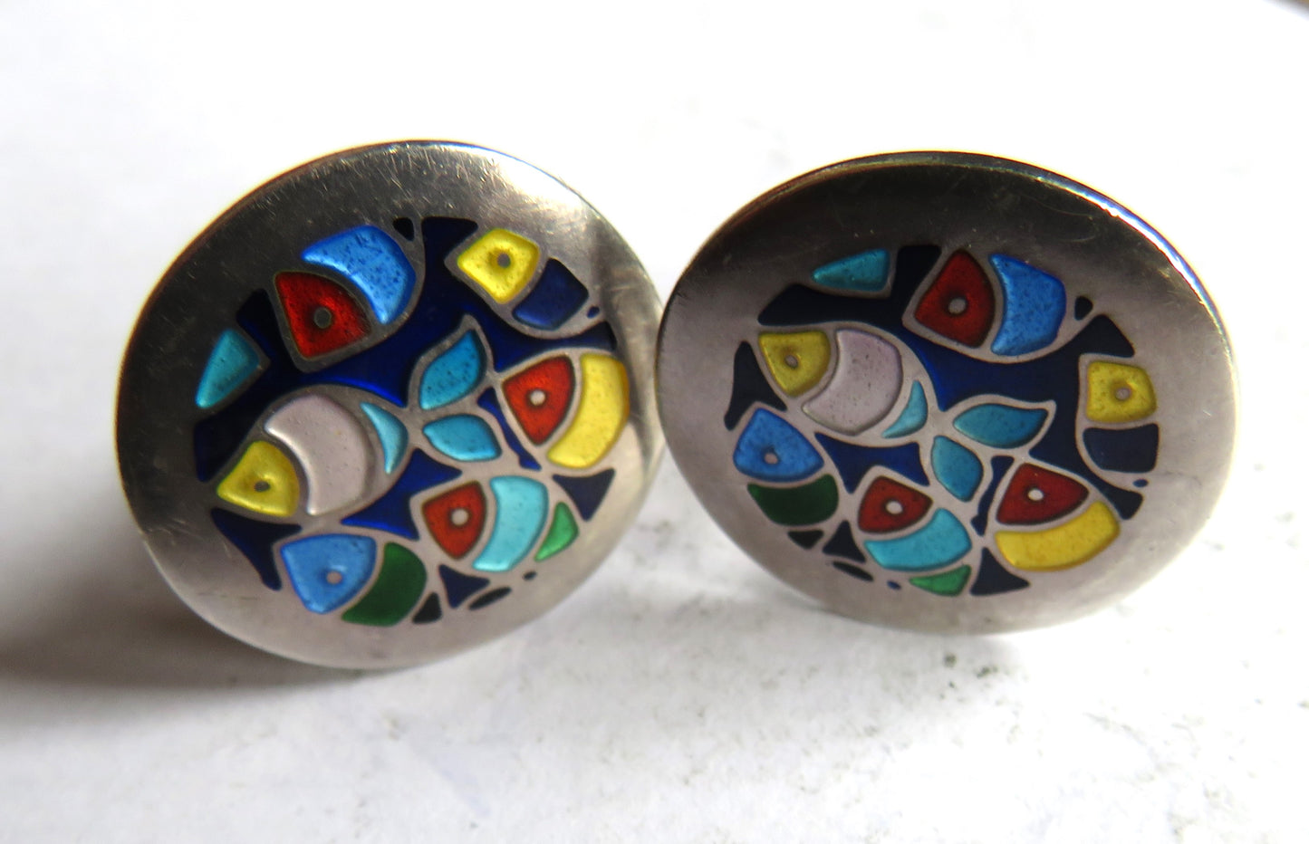 Stylish Pair of Men's Sterling Silver & Enamel Fish Cufflinks Fully Hallmarked