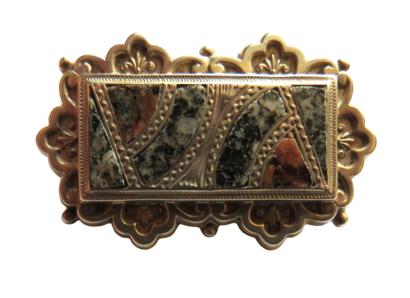 Antique Victorian Agate & Silver Ladies Brooch