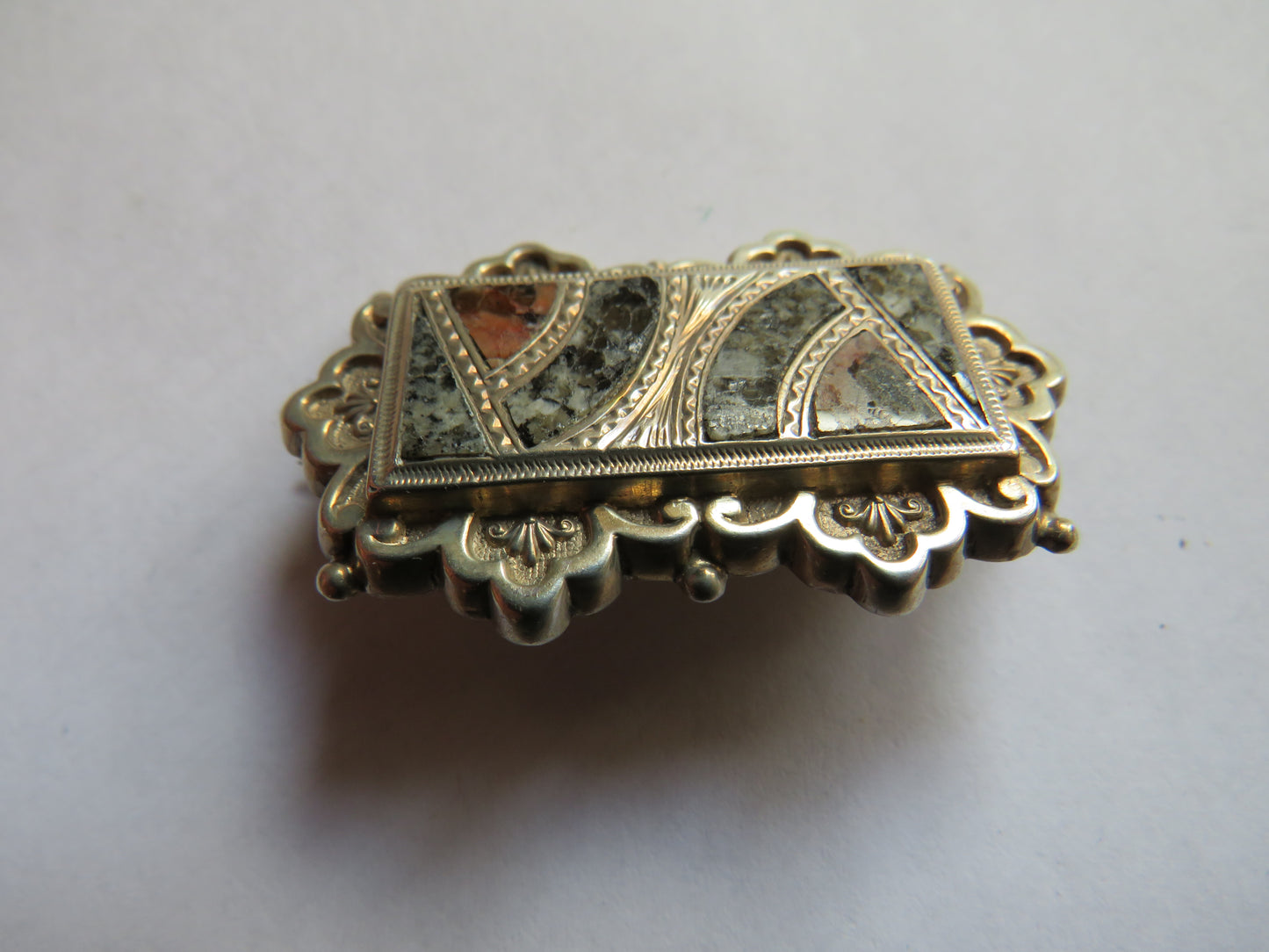 Antique Victorian Agate & Silver Ladies Brooch