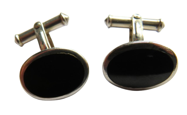 Stylish Pair of Men's Sterling Silver & Black Cufflinks Fully Hallmarked