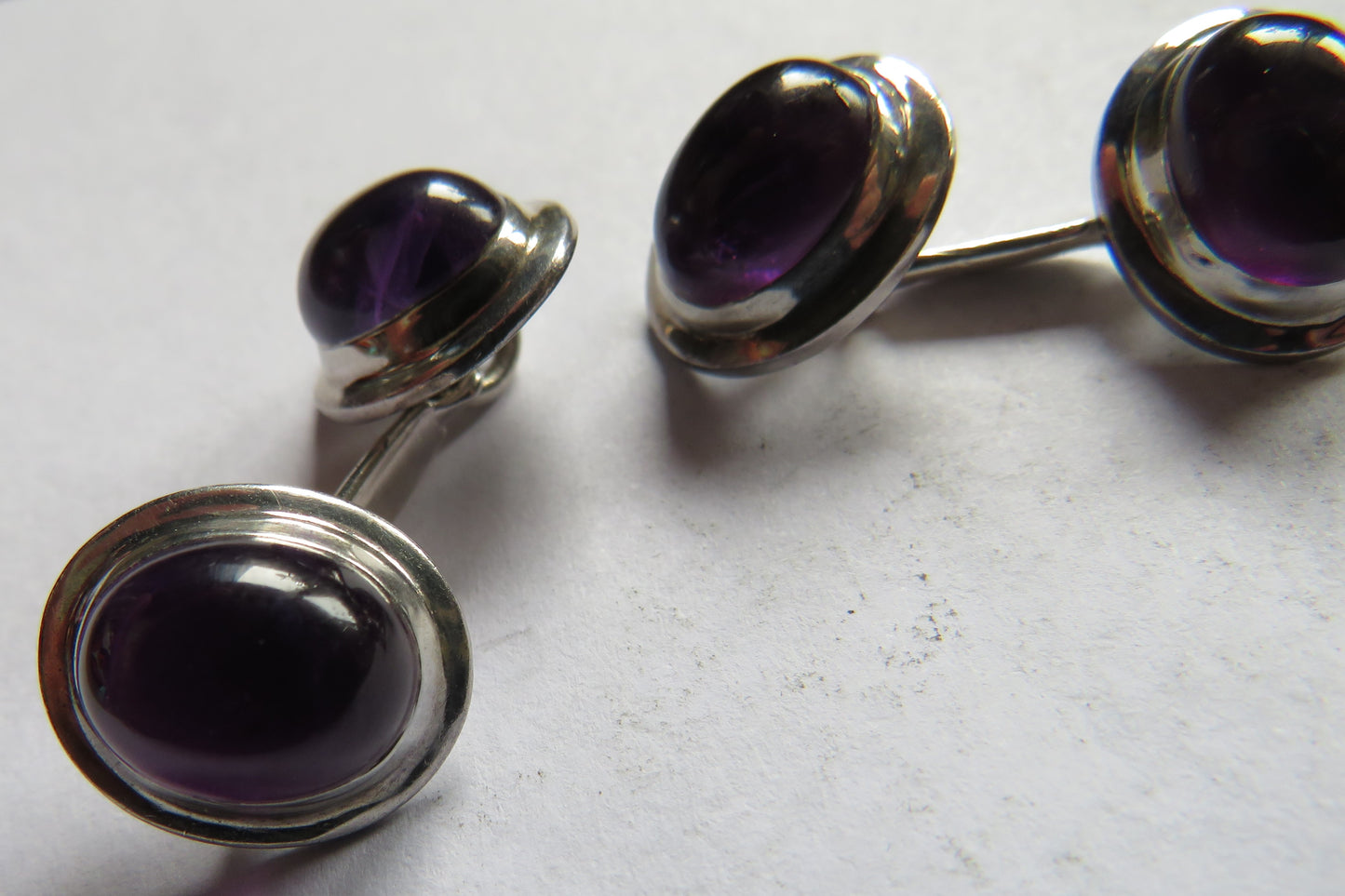 Stylish Pair of Men's Sterling Silver & Purple Stone Cufflinks Edinburgh Hallmarks