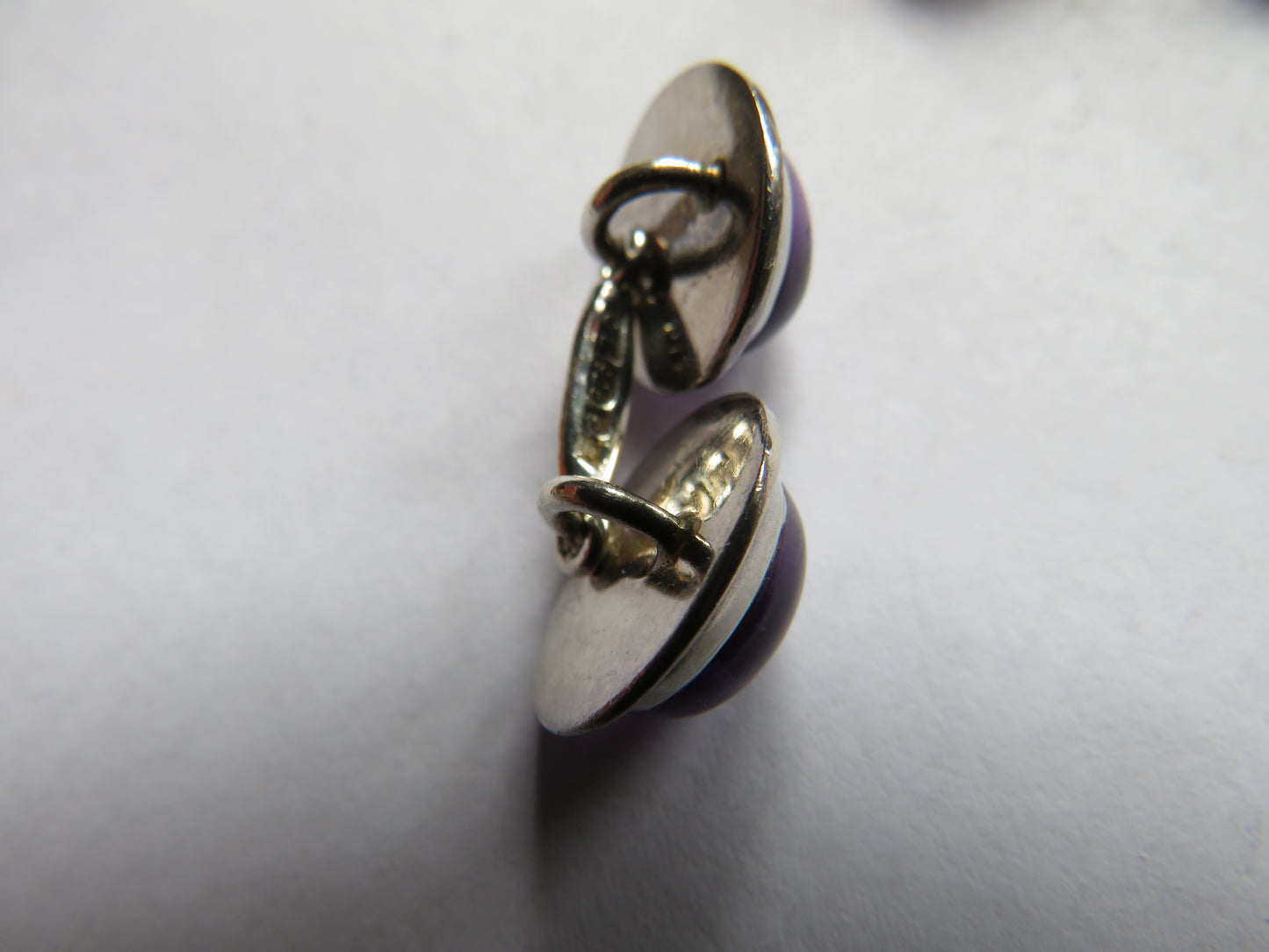 Stylish Pair of Men's Sterling Silver & Purple Stone Cufflinks Edinburgh Hallmarks