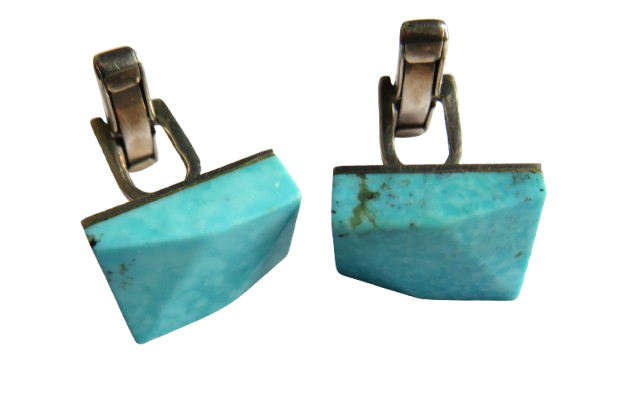 Vintage Mexican Sterling Silver & Turquoise Stone Cufflinks
