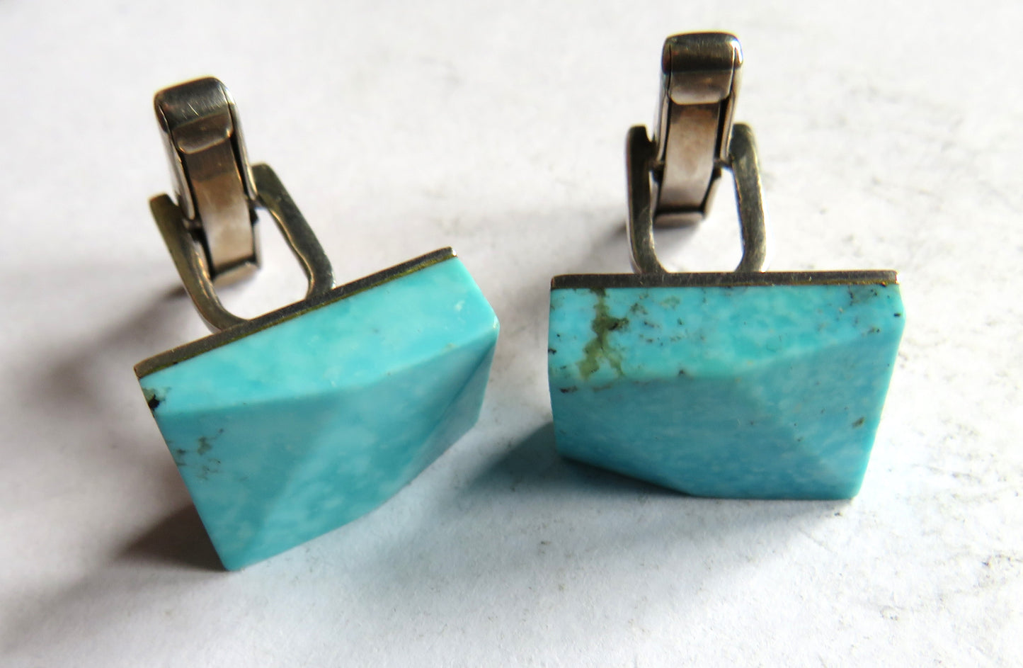 Vintage Mexican Sterling Silver & Turquoise Stone Cufflinks