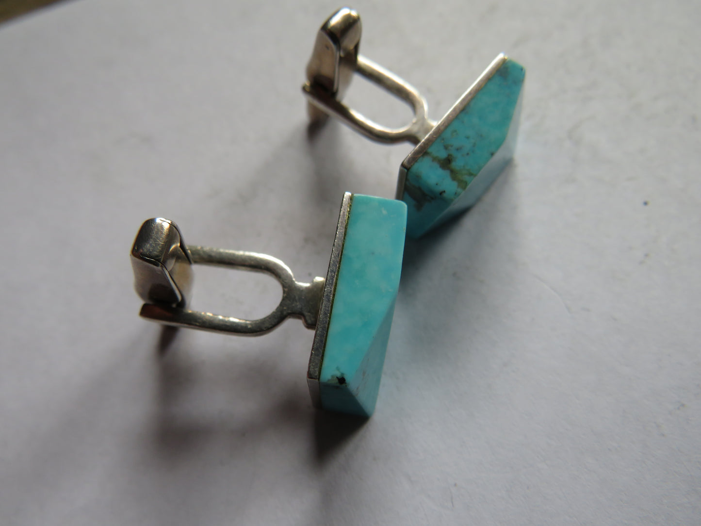 Vintage Mexican Sterling Silver & Turquoise Stone Cufflinks