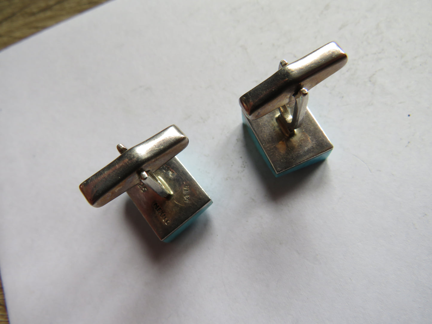 Vintage Mexican Sterling Silver & Turquoise Stone Cufflinks