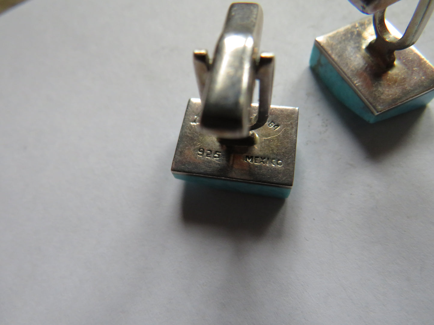 Vintage Mexican Sterling Silver & Turquoise Stone Cufflinks