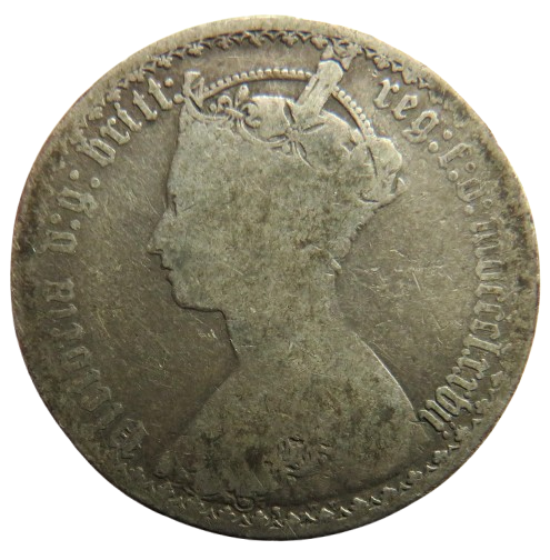 1877 Queen Victoria Gothic Silver One Florin Coin - Great Britain