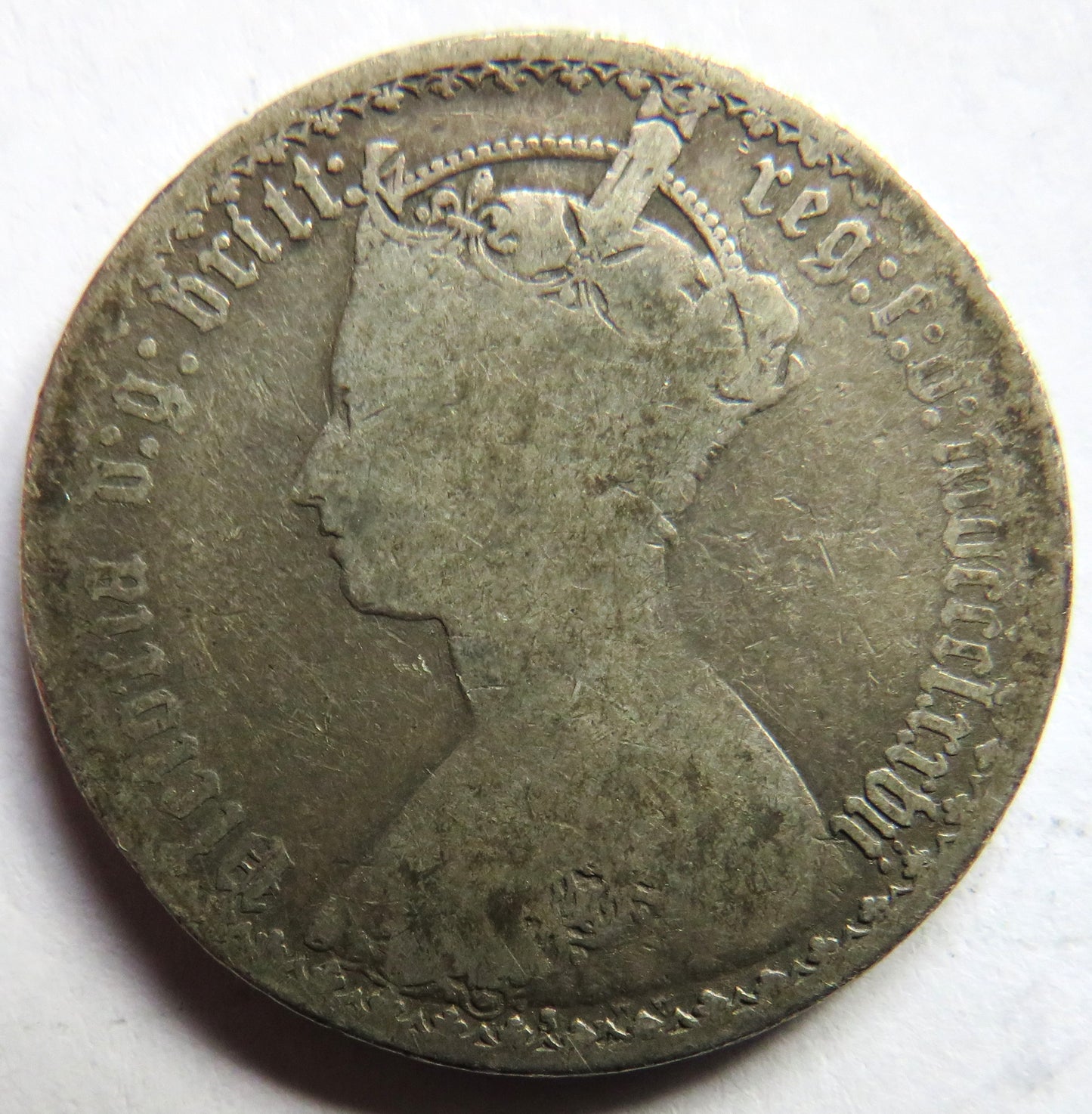 1877 Queen Victoria Gothic Silver One Florin Coin - Great Britain