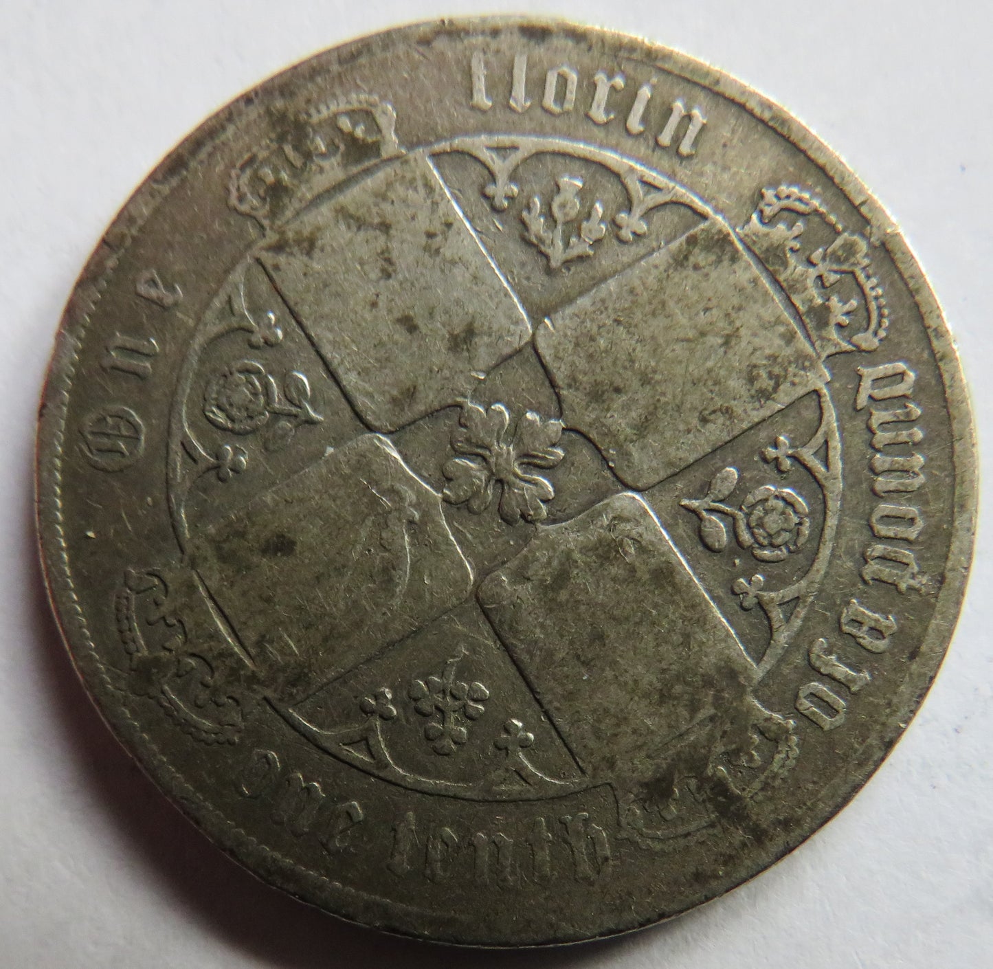 1877 Queen Victoria Gothic Silver One Florin Coin - Great Britain