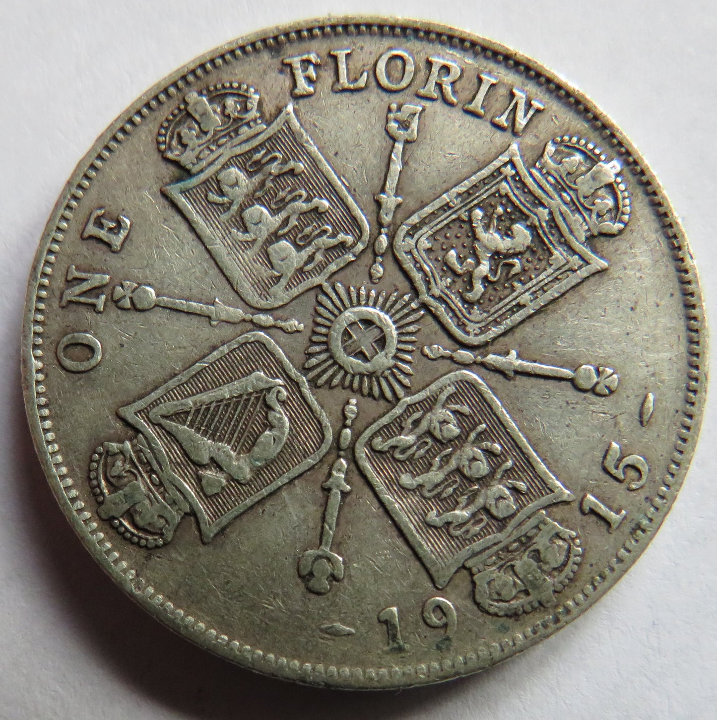 1915 King George V Silver One Florin Coin - Great Britain