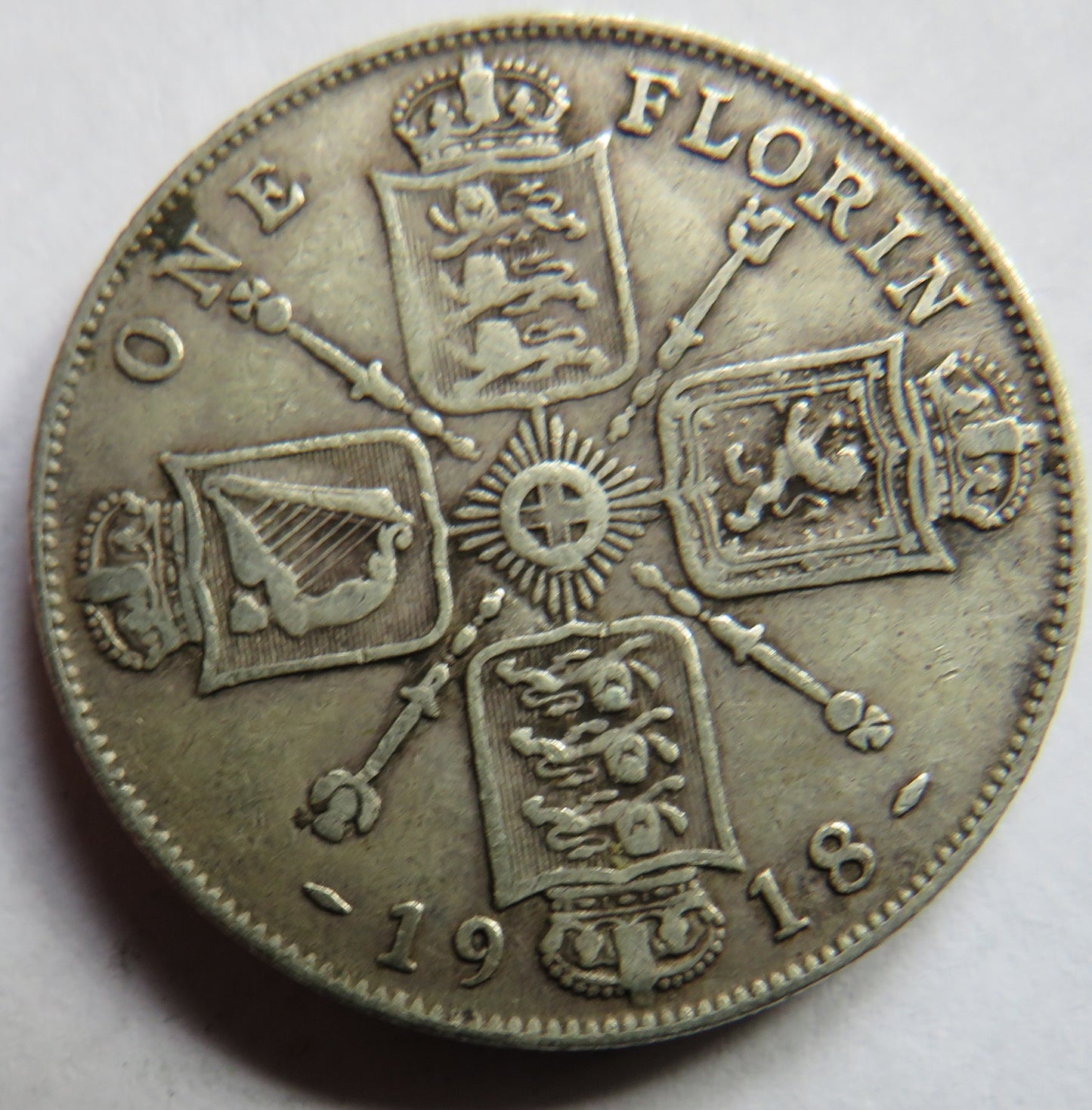 1918 King George V Silver One Florin Coin - Great Britain