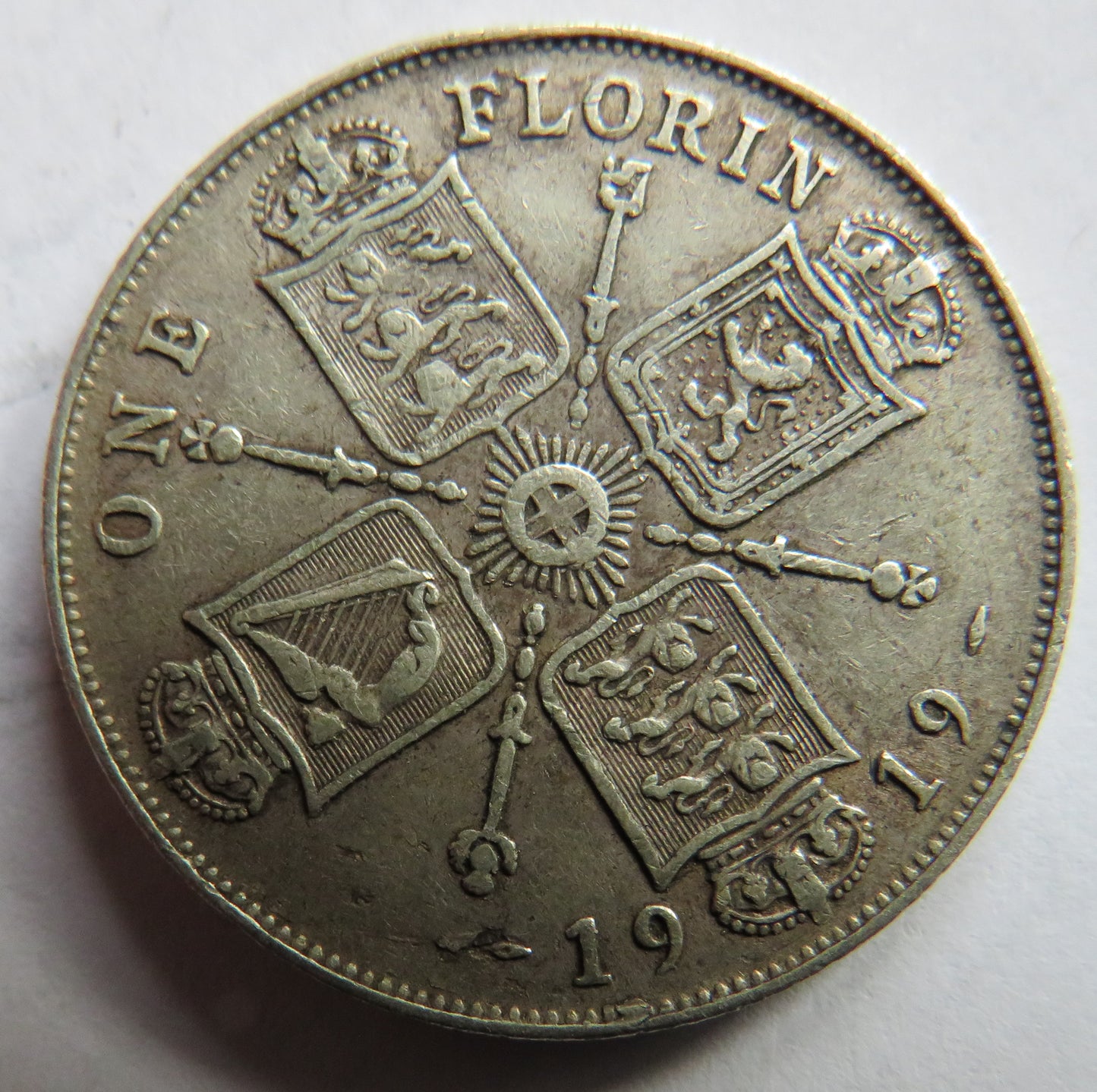 1919 King George V Silver One Florin Coin - Great Britain