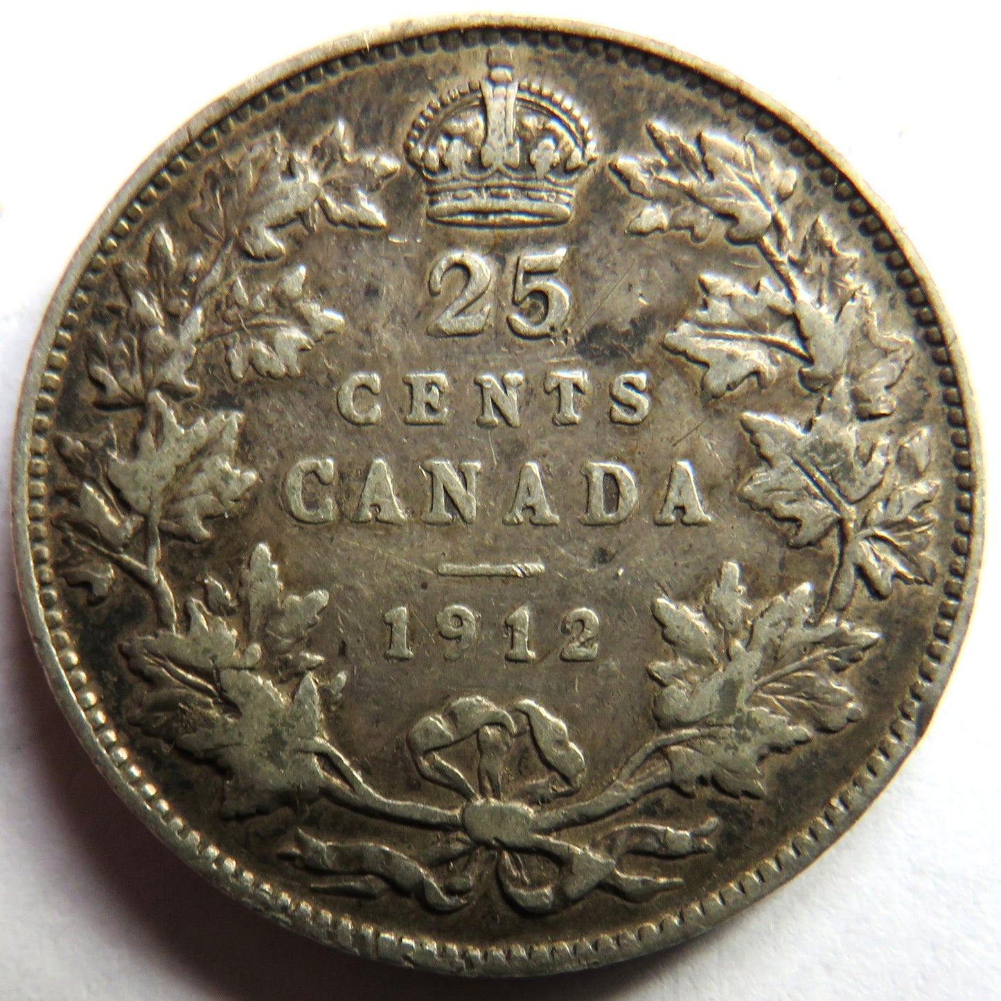 1912 King George V Canada Silver 25 Cents Coin