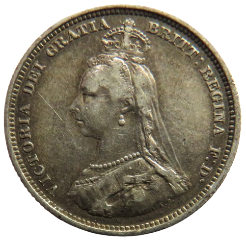 1887 Queen Victoria Jubilee Head Silver Shilling Coin - Great Britain