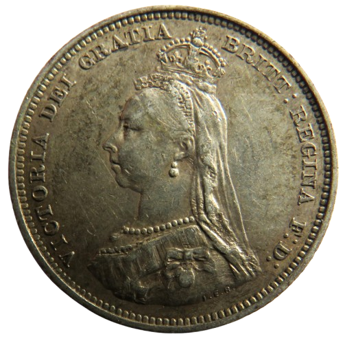 1887 Queen Victoria Jubilee Head Silver Shilling Coin - Great Britain