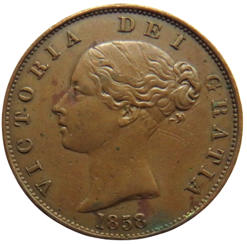 1858 Queen Victoria Young Head Halfpenny Coin - Great Britain