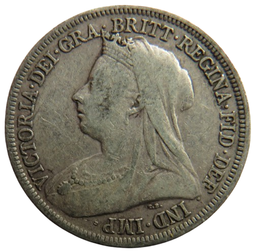 1900 Queen Victoria Silver Shilling Coin - Great Britain