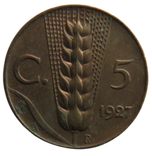 Load image into Gallery viewer, 1927 Italy 5 Centesimi Coin
