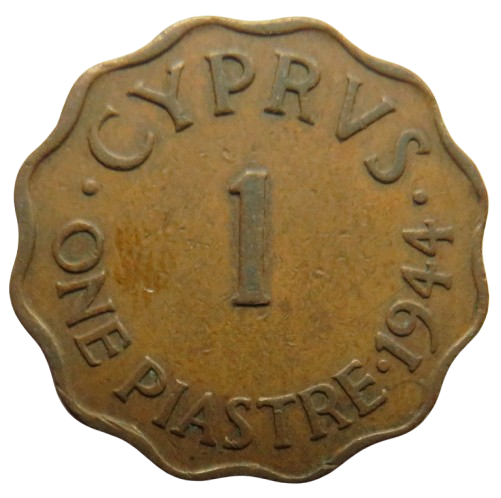 1944 King George VI Cyprus 1 One Piastre Coin